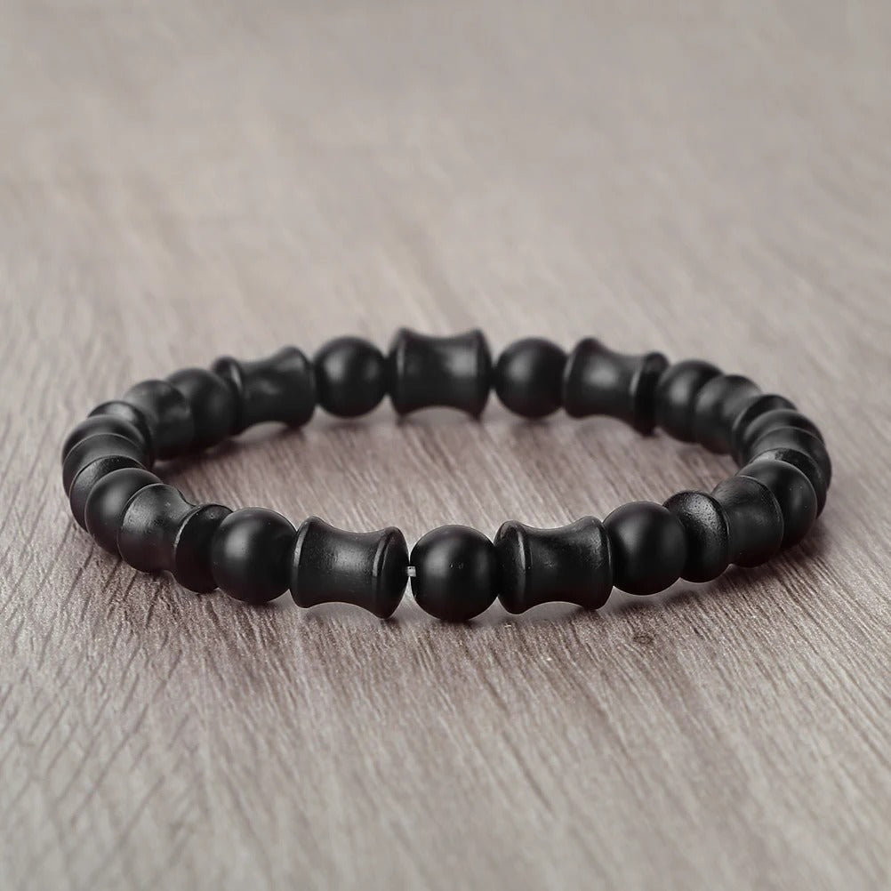 Bracelet Bois Femme Perles Diabolo Veinées