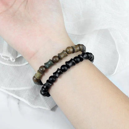 Bracelet Bois Femme Perles Diabolo Veinées