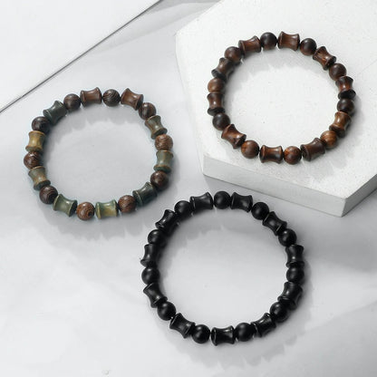 Bracelet Bois Femme Perles Diabolo Veinées
