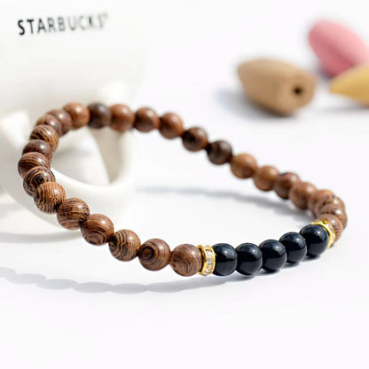 Bracelet Bois Femme Perles D’Onyx Noir