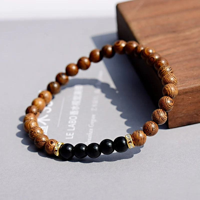 Bracelet Bois Femme Perles D’Onyx Noir
