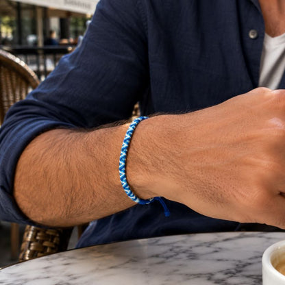 Bracelet Brésilien Homme Bleu Noué Chevrons