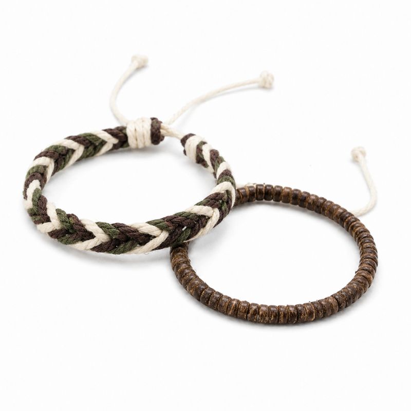 Bracelet Brésilien Homme Duo Bois Et Tresse