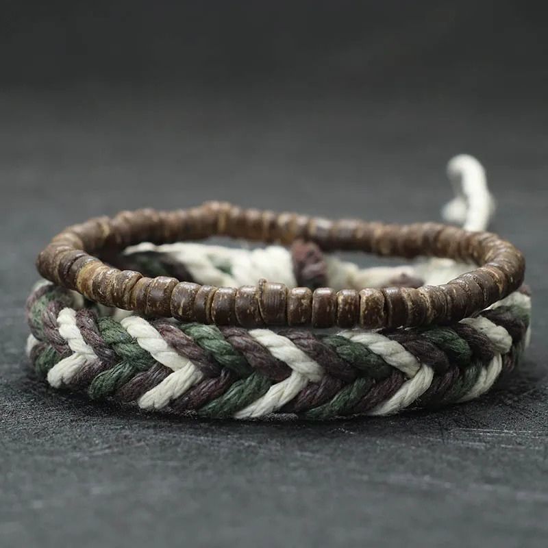 Bracelet Brésilien Homme Duo Bois Et Tresse