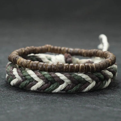 Bracelet Brésilien Homme Duo Bois Et Tresse