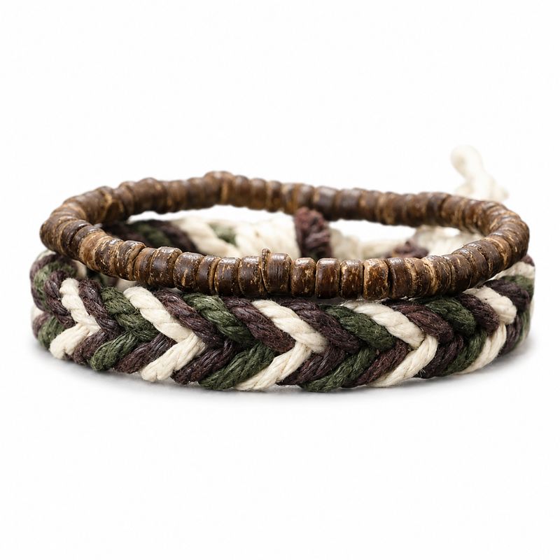 Bracelet Brésilien Homme Duo Bois Et Tresse