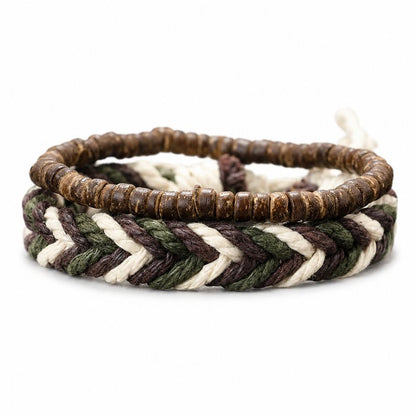 Bracelet Brésilien Homme Duo Bois Et Tresse
