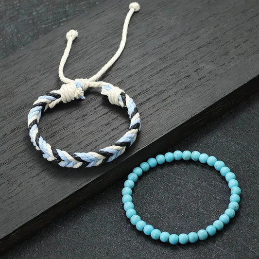 Bracelet Brésilien Homme Duo Perles Et Tressage