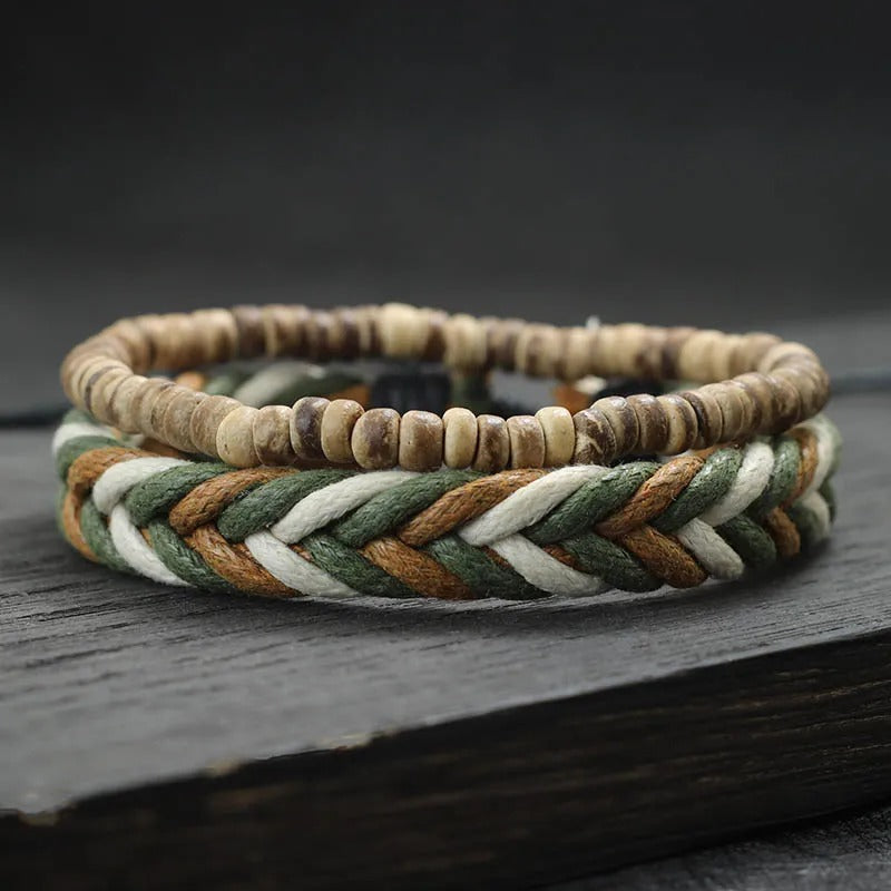 Bracelet Brésilien Homme Duo Perles Et Tressage