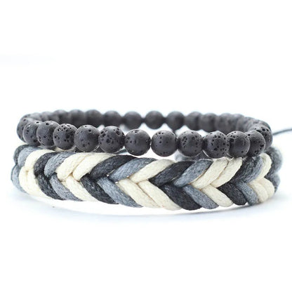 Bracelet Brésilien Homme Duo Perles Et Tressage