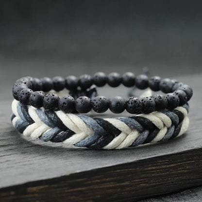 Bracelet Brésilien Homme Duo Perles Et Tressage