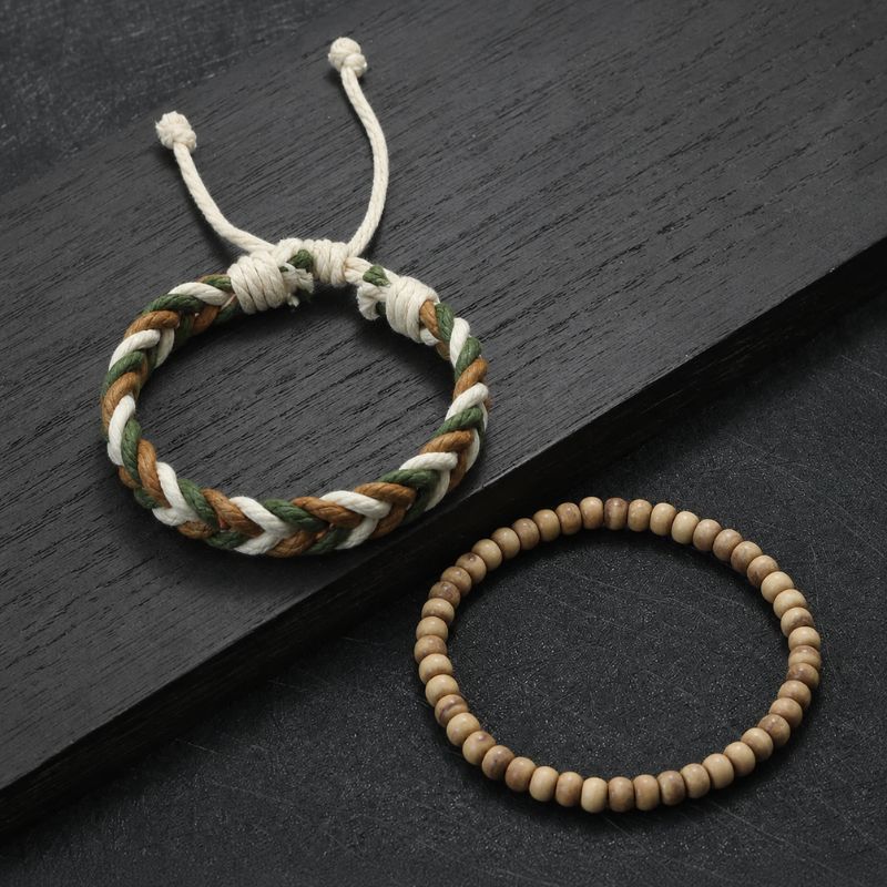 Bracelet Brésilien Homme Duo Tressé Perles Bois