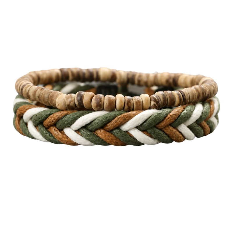 Bracelet Brésilien Homme Duo Tressé Perles Bois