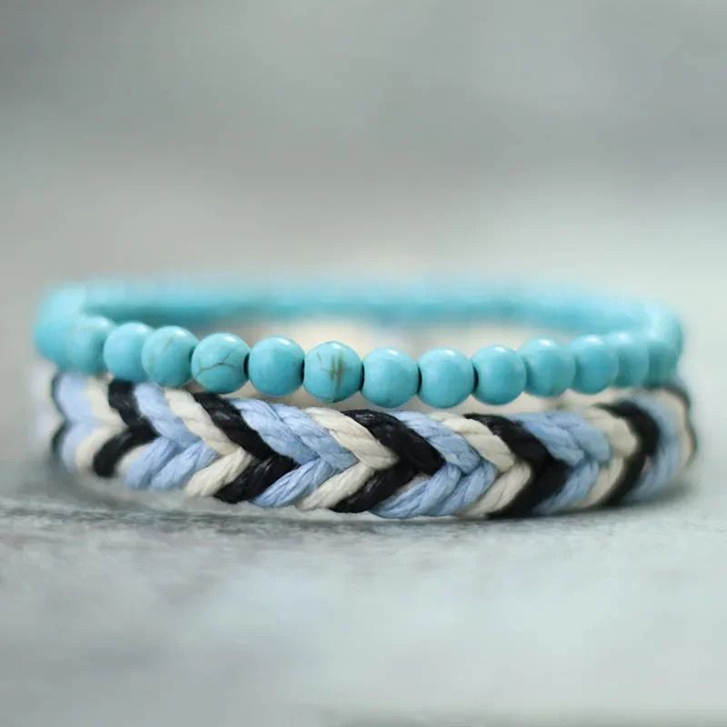 Bracelet Brésilien Homme Duo Turquoise Tressé