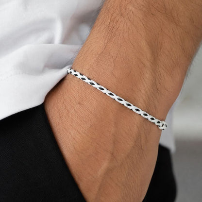 Bracelet Brésilien Homme Fin Tressé Blanc