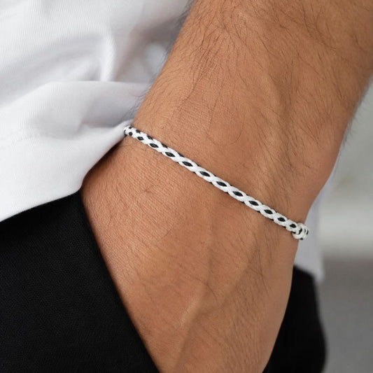 Bracelet Brésilien Homme Fin Tressé Blanc