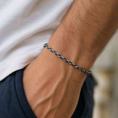 Bracelet Brésilien Homme Fin Tressé Bleu