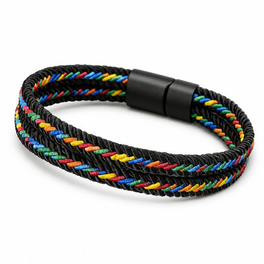 Bracelet Brésilien Homme Noir Double Corde Colorée