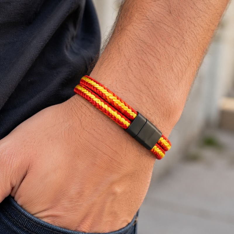 Bracelet Brésilien Homme Rouge Jaune Double Corde