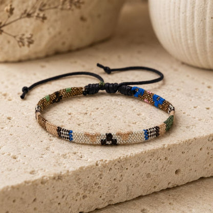 Bracelet Brésilien Homme Tissé Beige Bleu