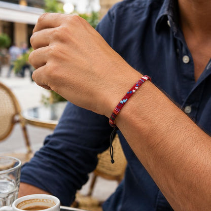 Bracelet Brésilien Homme Tissé Rouge Multicolore