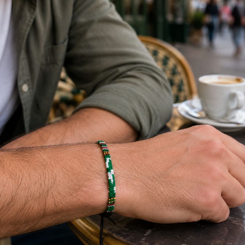 Bracelet Brésilien Homme Tissé Vert Bohème