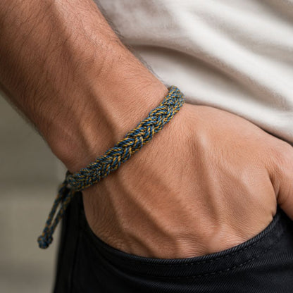 Bracelet Brésilien Homme Tressé Bleu Jaune