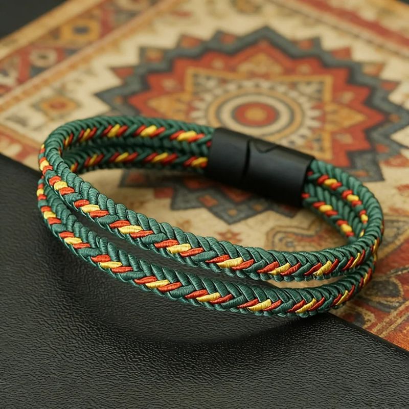Bracelet Brésilien Homme Vert Double Rang