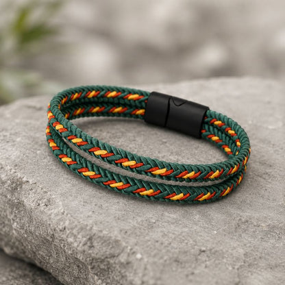 Bracelet Brésilien Homme Vert Double Rang