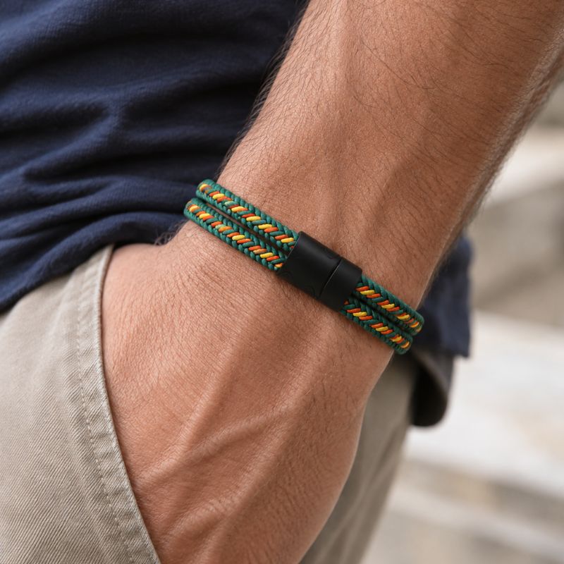 Bracelet Brésilien Homme Vert Double Rang