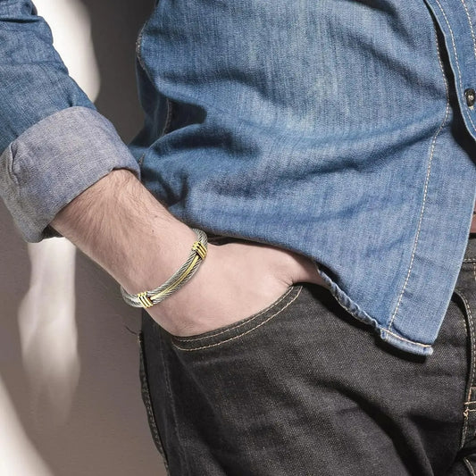 Bracelet Câble Homme Finition Bicolore – Acier Inoxydable