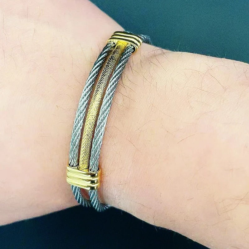 Bracelet Câble Homme Finition Bicolore – Acier Inoxydable