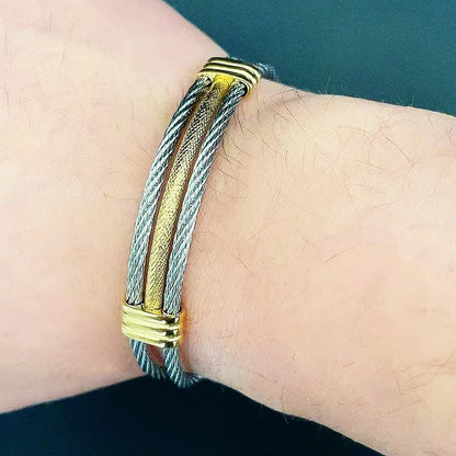 Bracelet Câble Homme Finition Bicolore – Acier Inoxydable