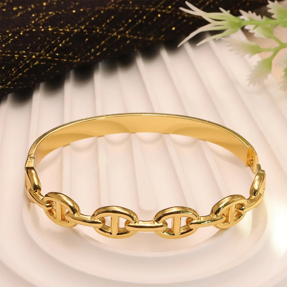 Bracelet Chaine Ancre Femme Jonc Doré Maillons - Acier Inoxydable