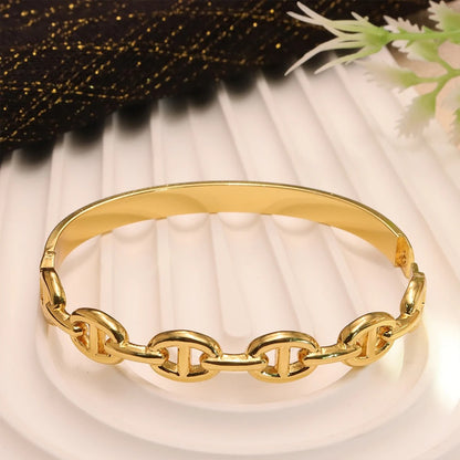 Bracelet Chaine Ancre Femme Jonc Doré Maillons - Acier Inoxydable