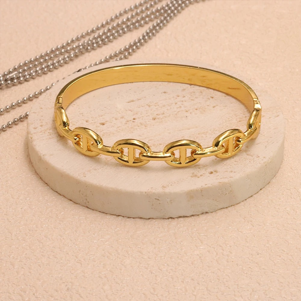 Bracelet Chaine Ancre Femme Jonc Doré Maillons - Acier Inoxydable