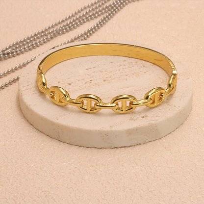 Bracelet Chaine Ancre Femme Jonc Doré Maillons - Acier Inoxydable