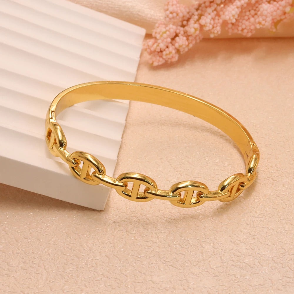 Bracelet Chaine Ancre Femme Jonc Doré Maillons - Acier Inoxydable