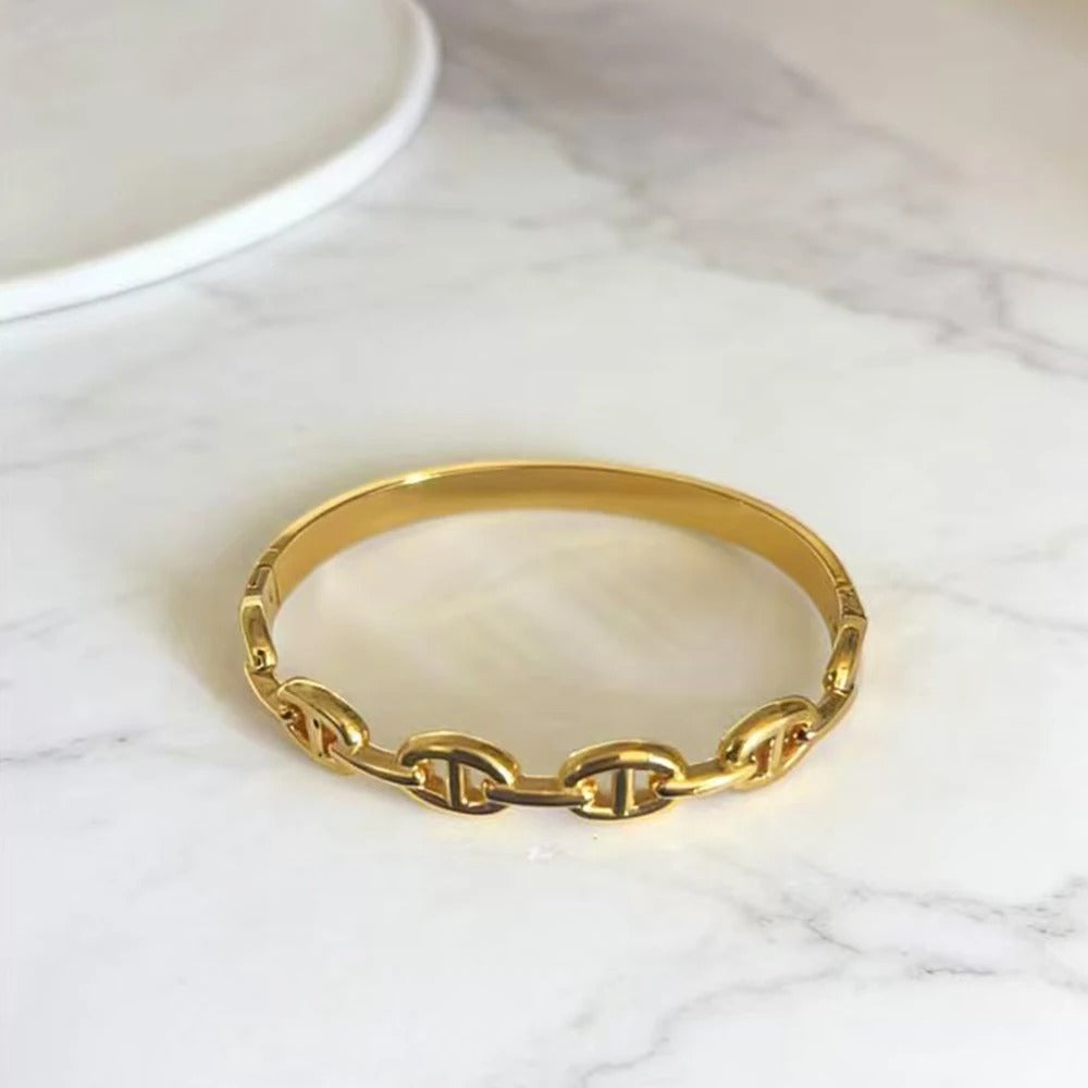 Bracelet Chaine Ancre Femme Jonc Doré Maillons - Acier Inoxydable