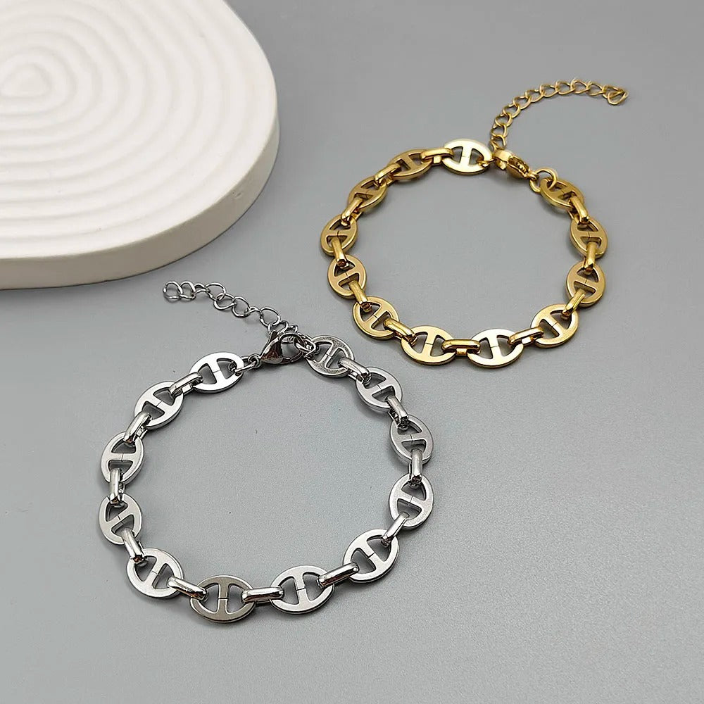 Bracelet Chaine Ancre Femme Maille Grain De Café - Acier Inoxydable