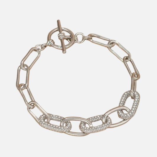 Bracelet Chaine Ancre Femme Mailles Pavées Strass