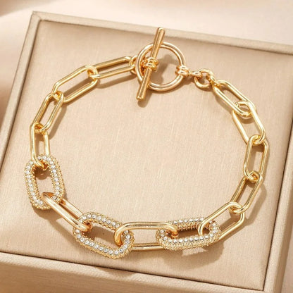 Bracelet Chaine Ancre Femme Mailles Pavées Strass