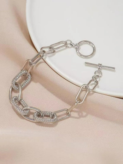 Bracelet Chaine Ancre Femme Mailles Pavées Strass