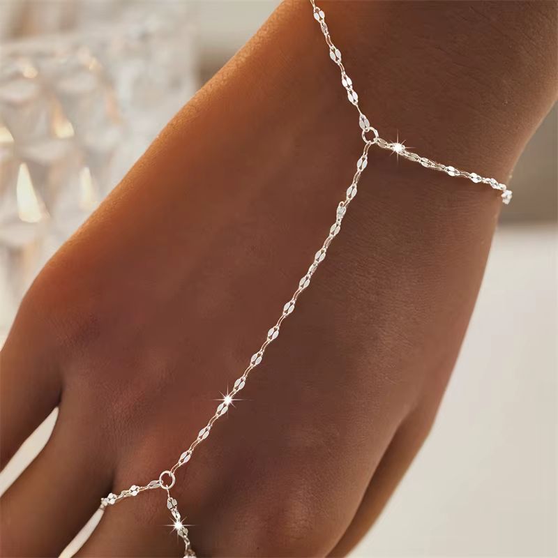 Bracelet Chaîne Bague Argenté Maille Fine