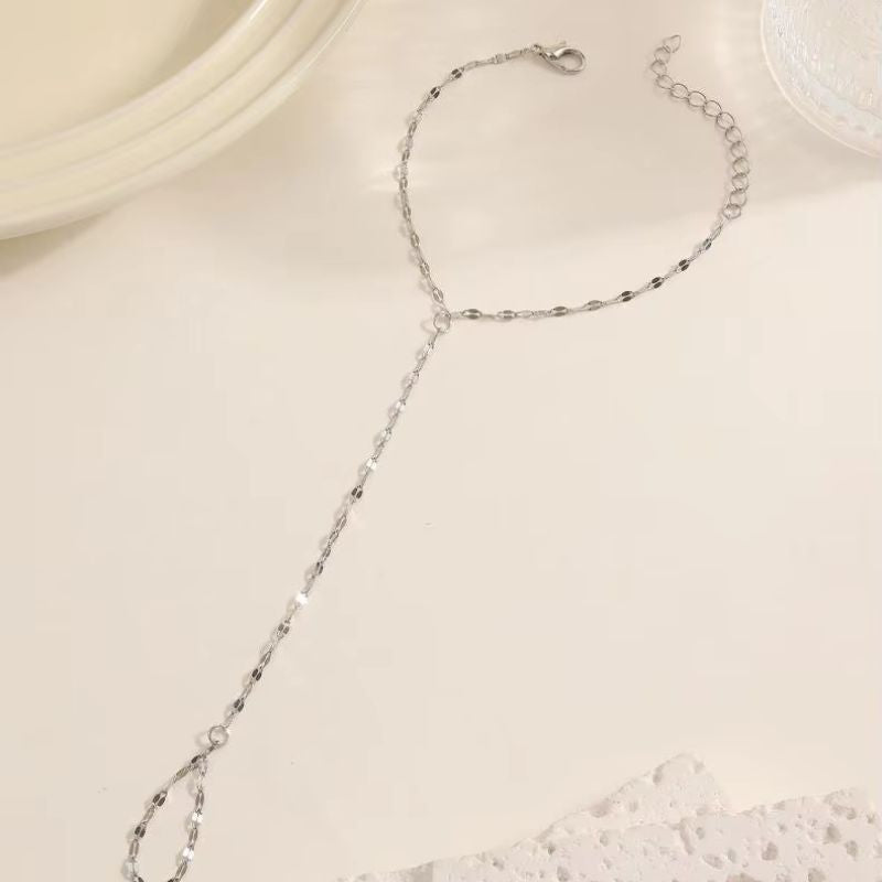 Bracelet Chaîne Bague Argenté Maille Fine