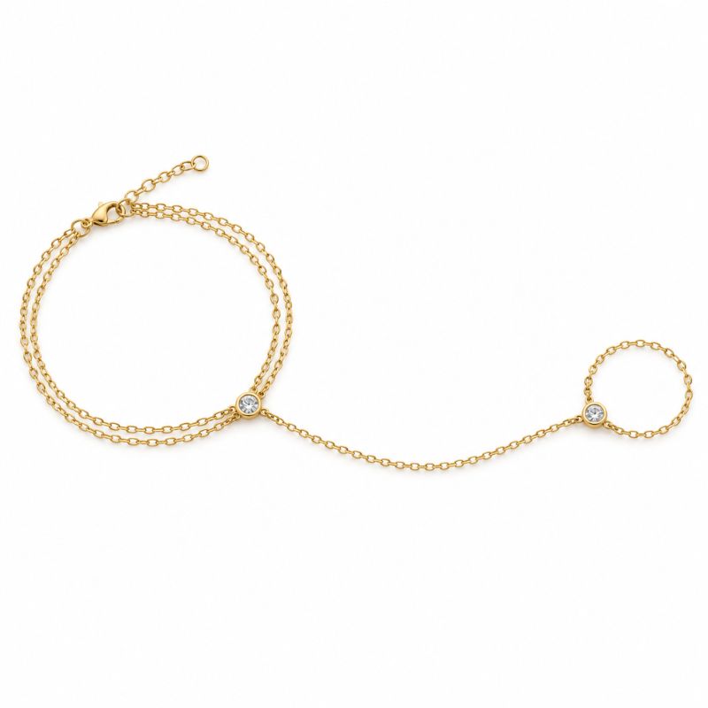 Bracelet Chaine Bague Deux Zircons Ronds