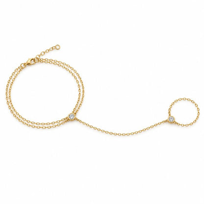 Bracelet Chaine Bague Deux Zircons Ronds