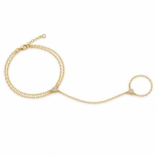 Bracelet Chaine Bague Deux Zircons Ronds