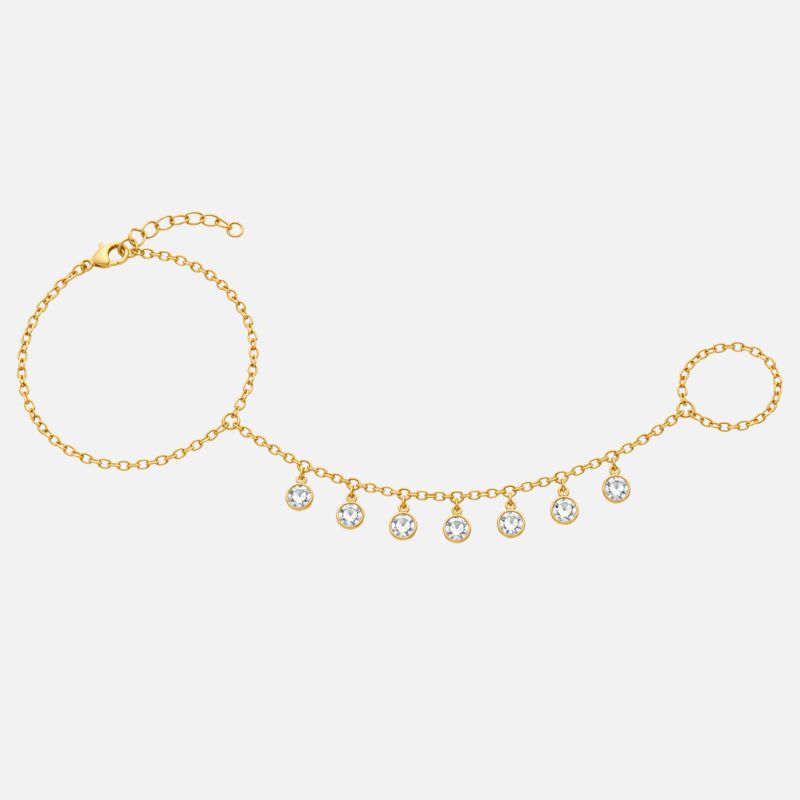 Bracelet Chaine Bague Doré Strass Suspendus - Acier Inoxydable