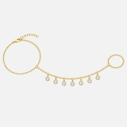 Bracelet Chaine Bague Doré Strass Suspendus - Acier Inoxydable